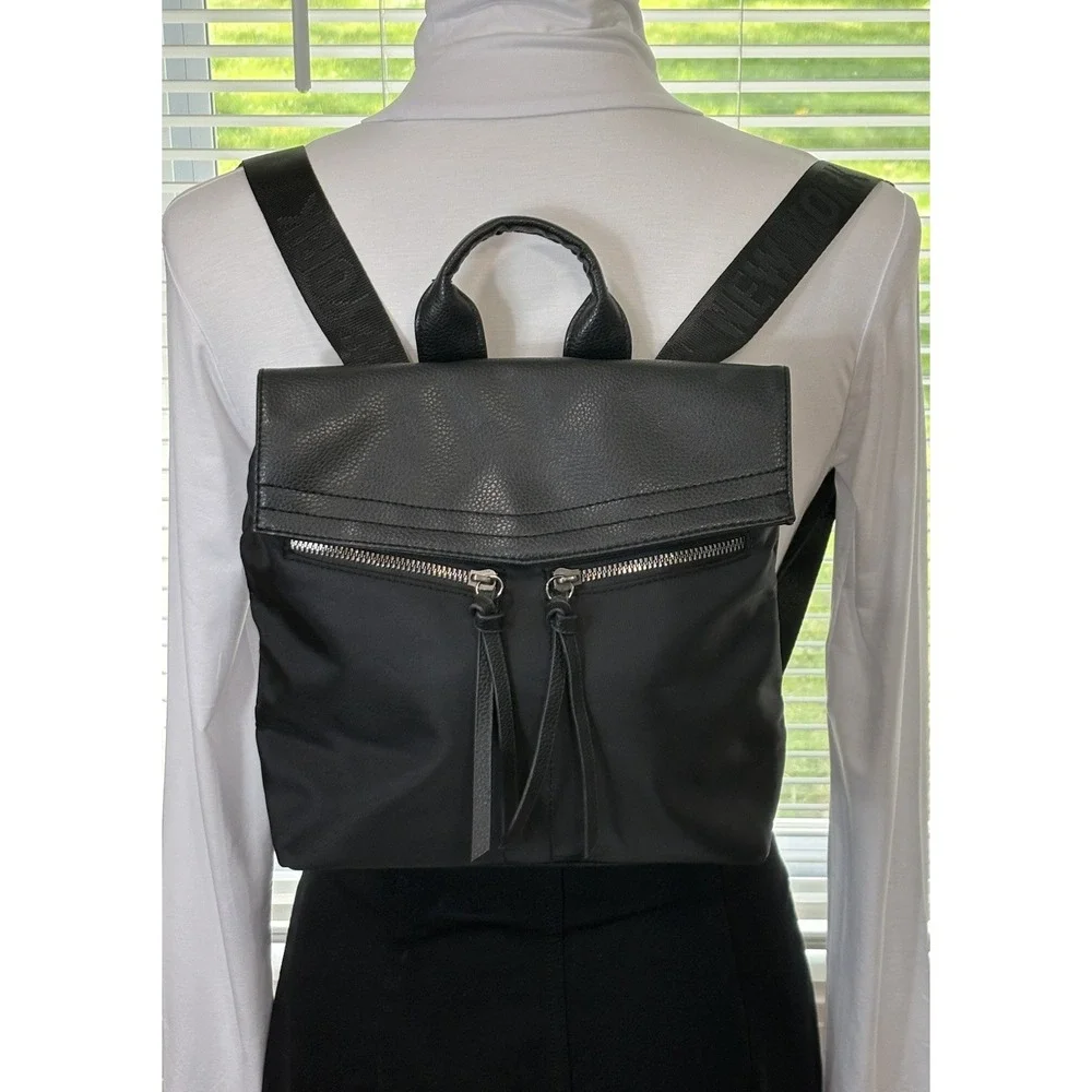 Botkier New York Women's Black Polyester/Leather Pockets Zipper Backpack NWOT